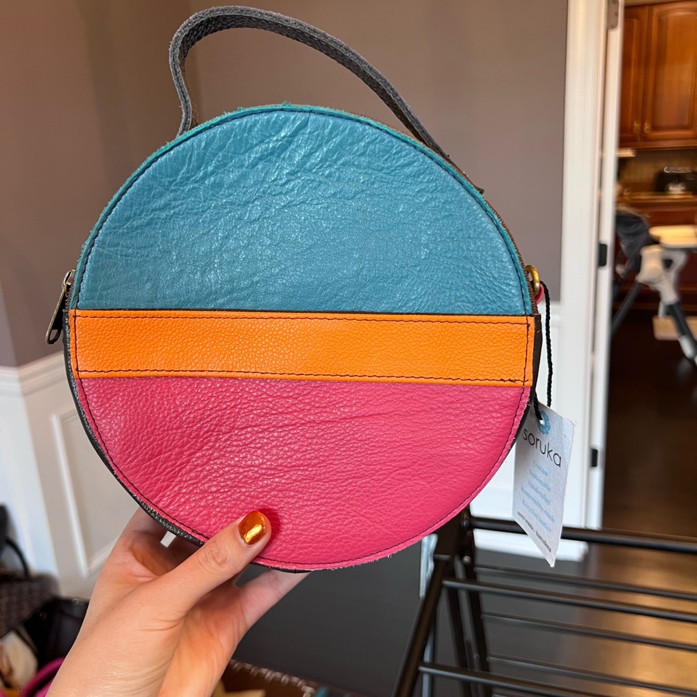 Stylish Colorblock Crossbody Bag - Blue, Orange, Pink